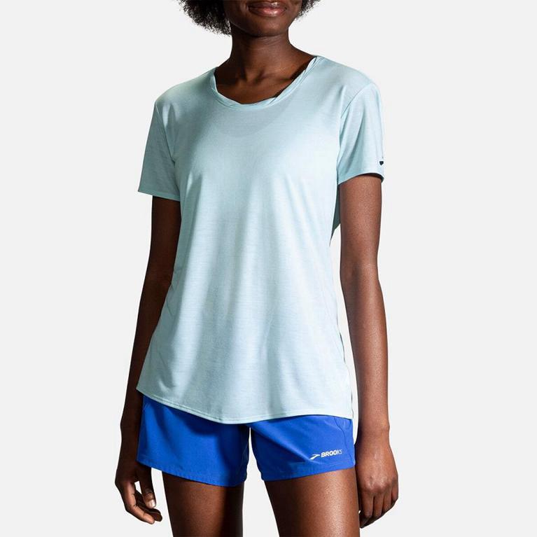 Brooks DISTANCE Short Sleeve Running Shirt Womens Canada - Blue (ZSL543296)